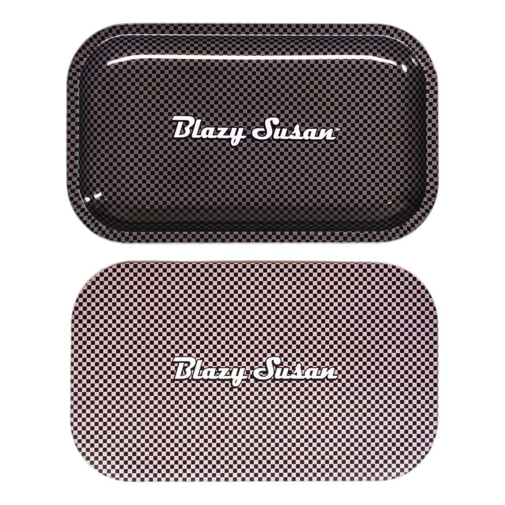 Blazy Susan Medium Rolling Tray with Lid - Carbon Fiber Black