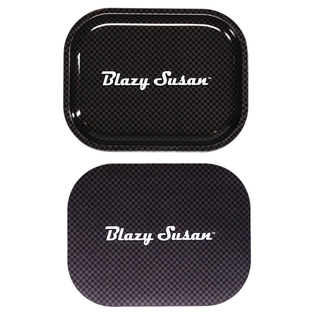 Blazy Susan Small Rolling Tray with Lid - Carbon Fiber Black