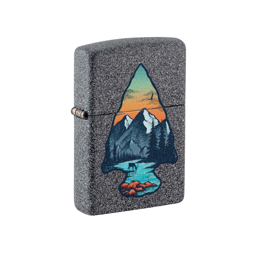 Zippo Lighter Arrowhead & Mountain Scene Iron Stone
