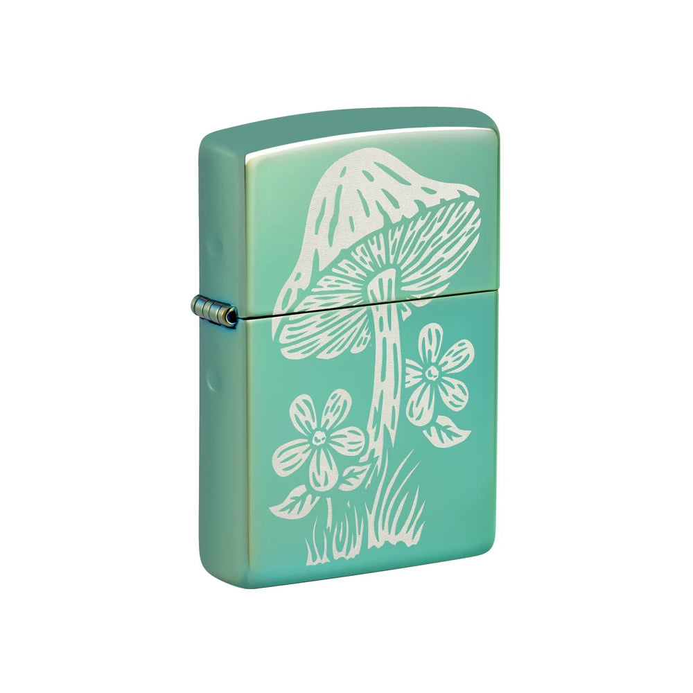 Zippo Lighter Engraved Mushroom High Polish Green