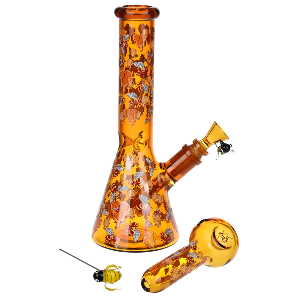 Pulsar Greatest Hits Series 10" Glow Water Pipe & Hand Pipe Set - Beez