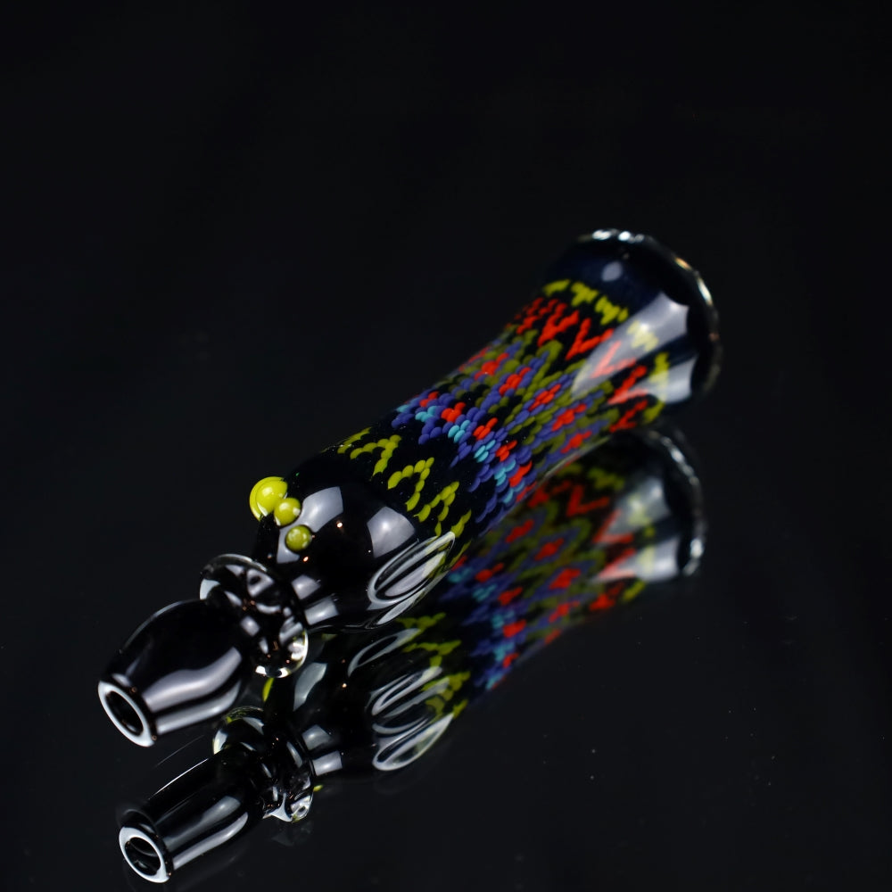 Rotational Science Glass Cold Worked & Faceted Peyote Stich Chillum #9 / BLK/CRSH