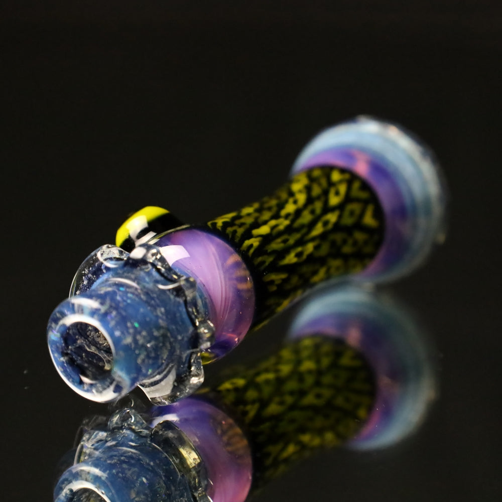 Rotational Science Glass Cold Worked & Faceted Peyote Stich Chillum 319 / FUM/PNK