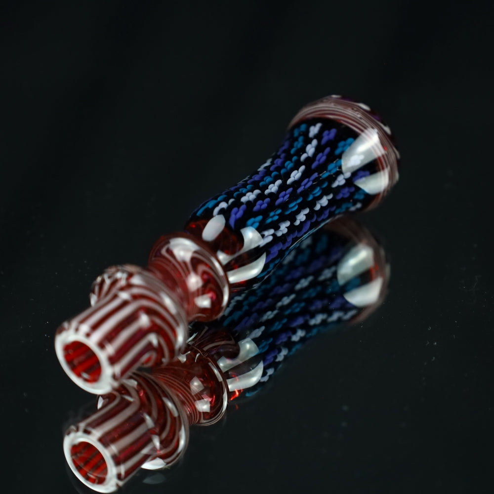 Rotational Science Glass Faceted Peyote Stich Chillum #10 / RED/WHT