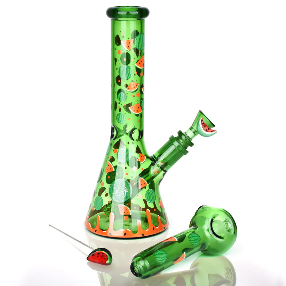 Pulsar Fruit Series 10" Glow Water Pipe & Hand Pipe Set - Watermelon Zkittles