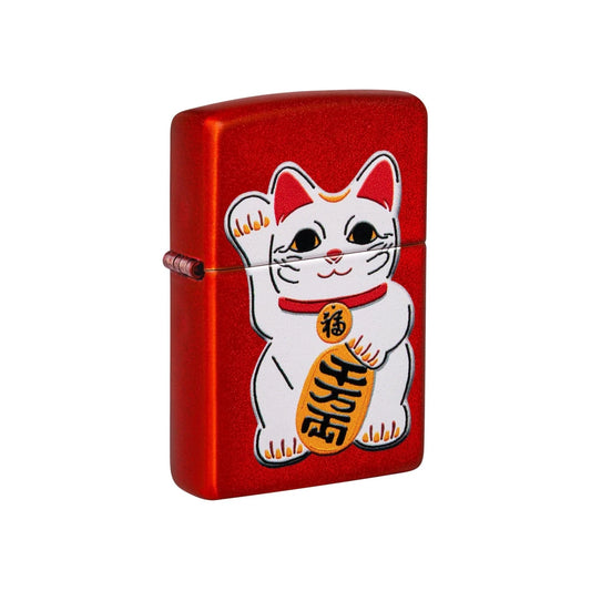 Zippo Lighter Lucky Cat Metallic Red
