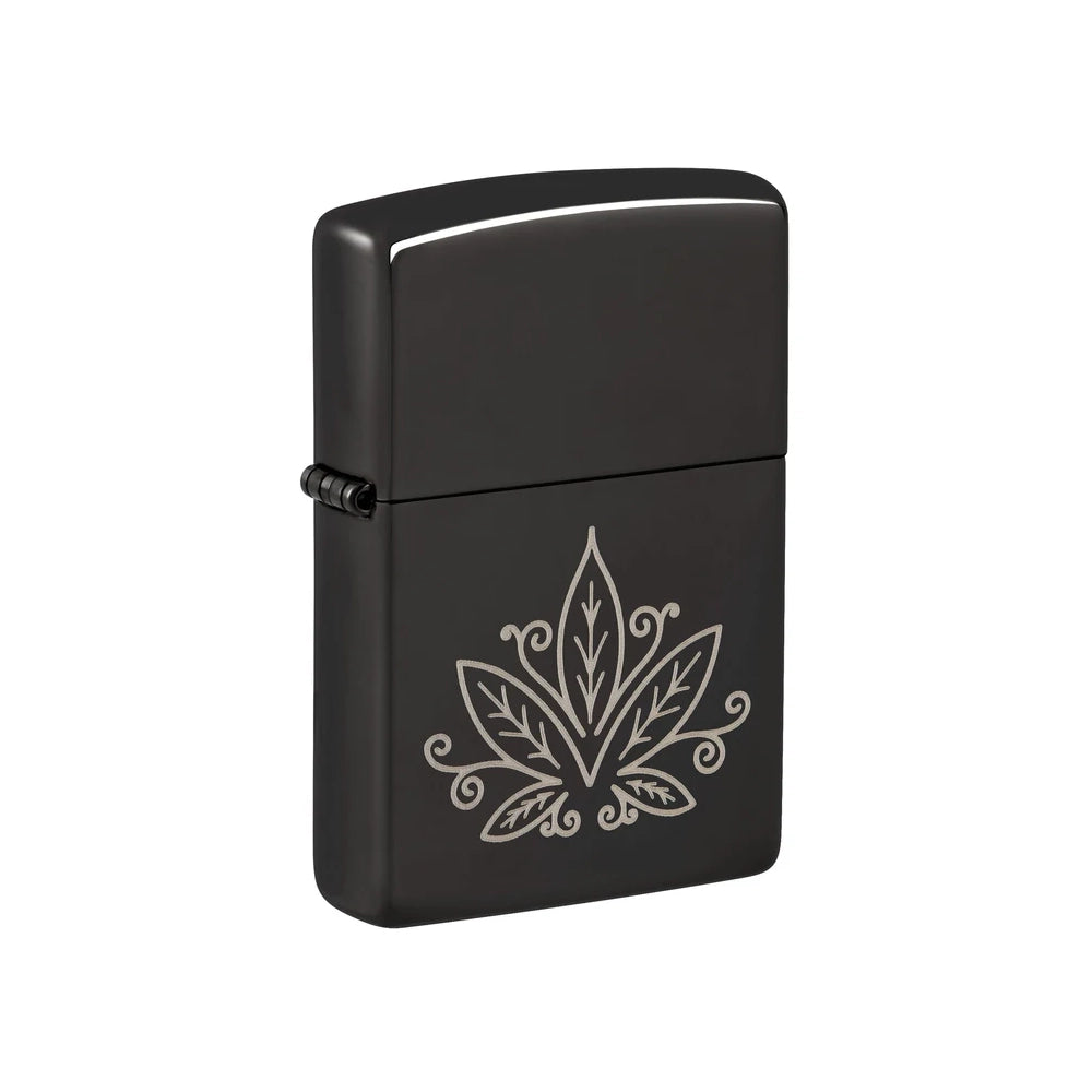 Zippo Lighter Engraved Weed Leaf Design High Polish Black