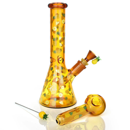 Pulsar Fruit Series 10" Glow Water Pipe & Hand Pipe Set - Pineapple Express