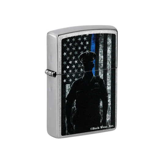 Zippo Lighter Police Officer with Flag Street Chrome SALE