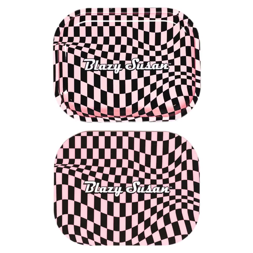 Blazy Susan Small Rolling Tray with Lid - Trippy Checkers