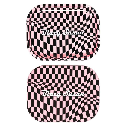 Blazy Susan Small Rolling Tray with Lid - Trippy Checkers