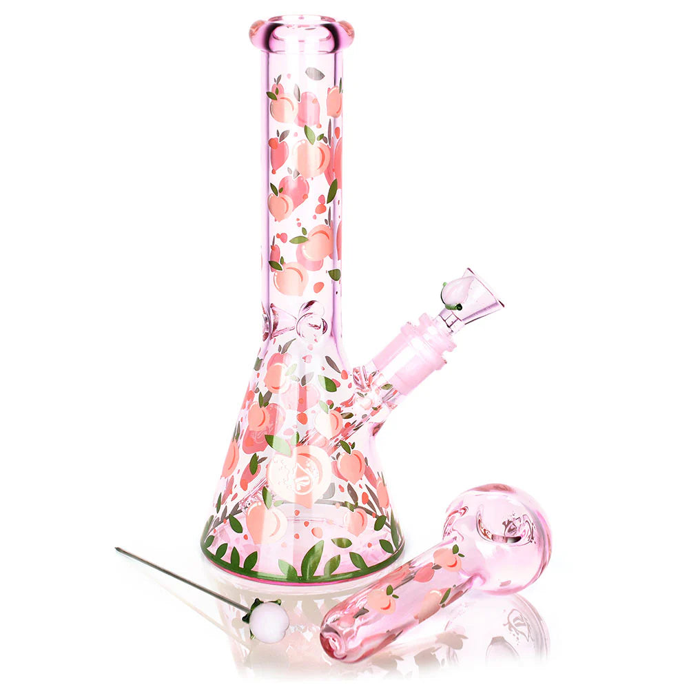 Pulsar Fruit Series 10" Glow Water Pipe & Hand Pipe Set - Peaches & Cream