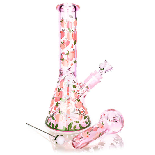 Pulsar Fruit Series 10" Glow Water Pipe & Hand Pipe Set - Peaches & Cream