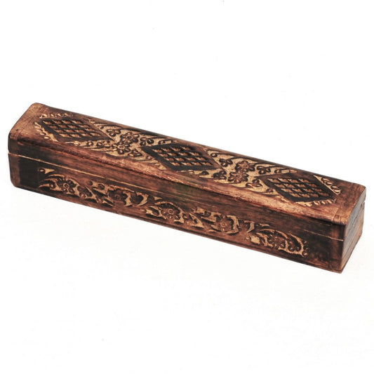 Carved Mango Wood Box Incense Burner
