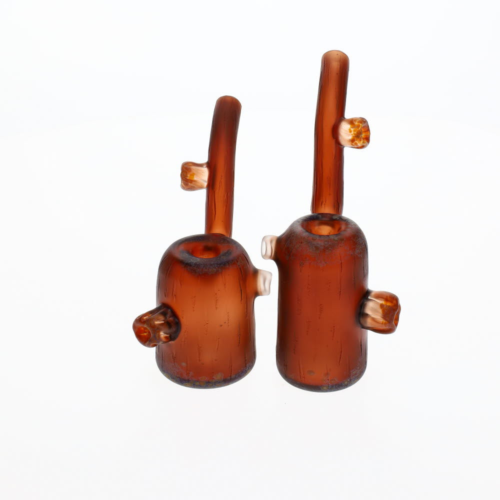 Chad G Glass Sandblasted Woodgrain Stump Push Bubbler