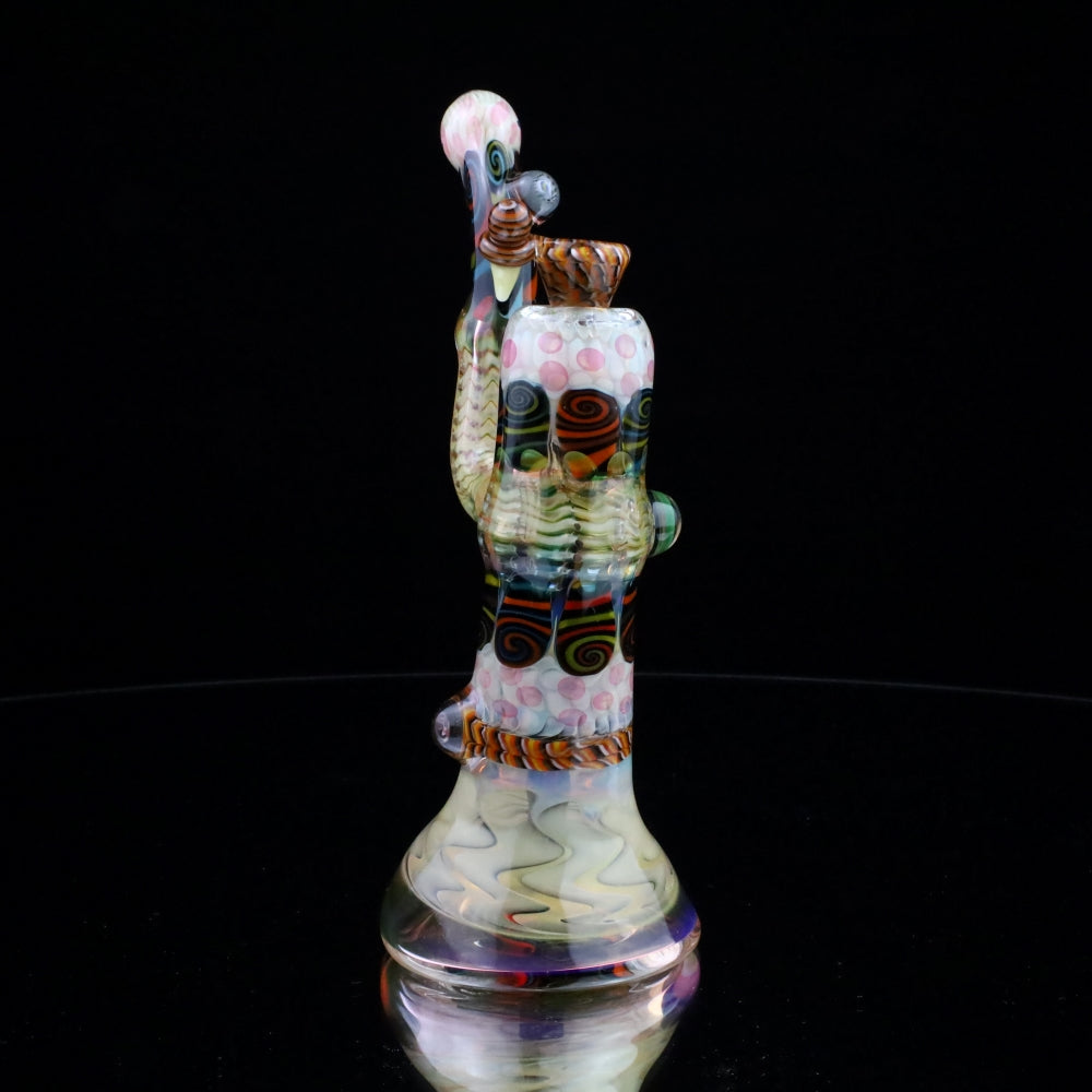 Chunk Glass Brown & White Thumbprint Bubbler