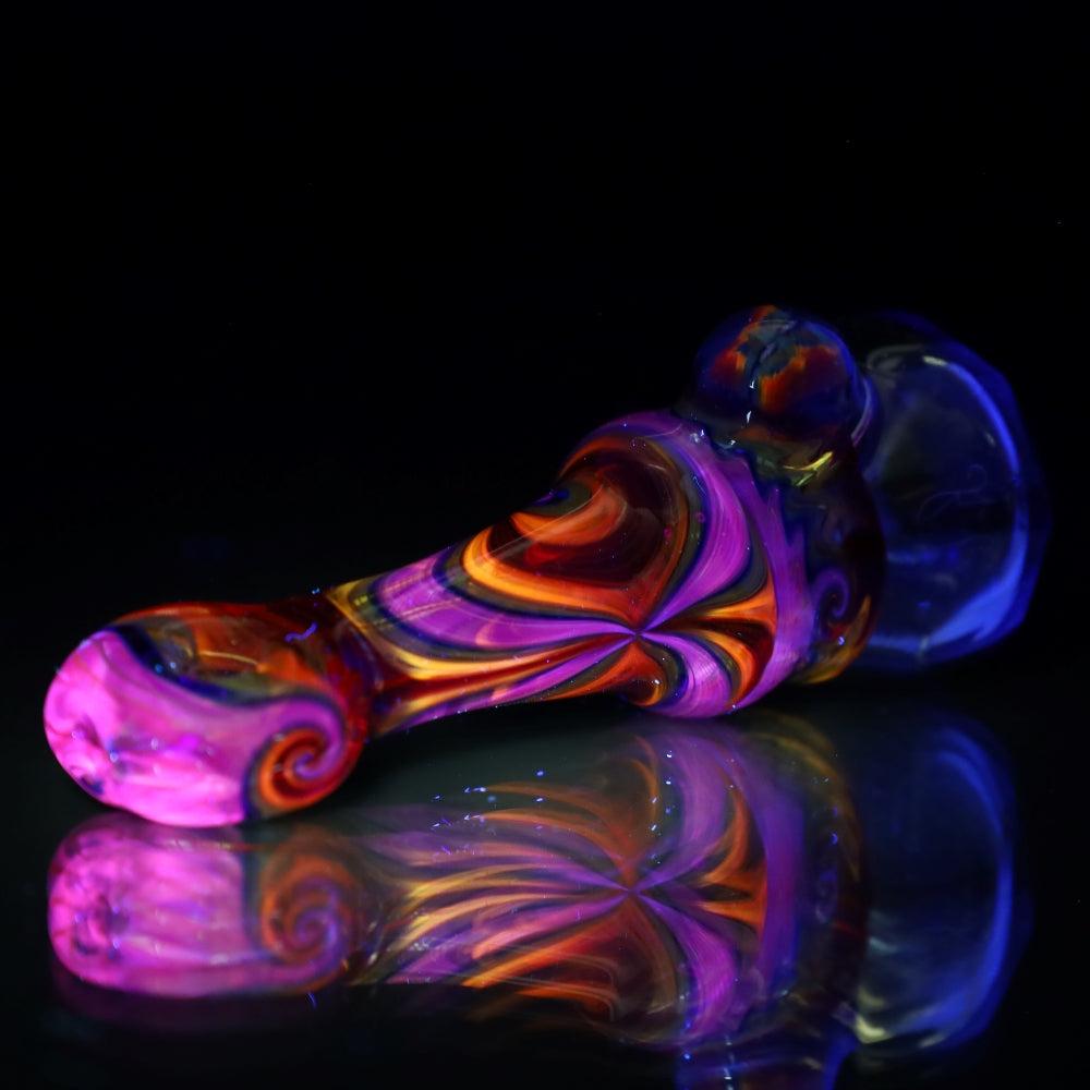 Cowboy Glass UV Blue and White Rainbow Wigwag Faceted Chillum