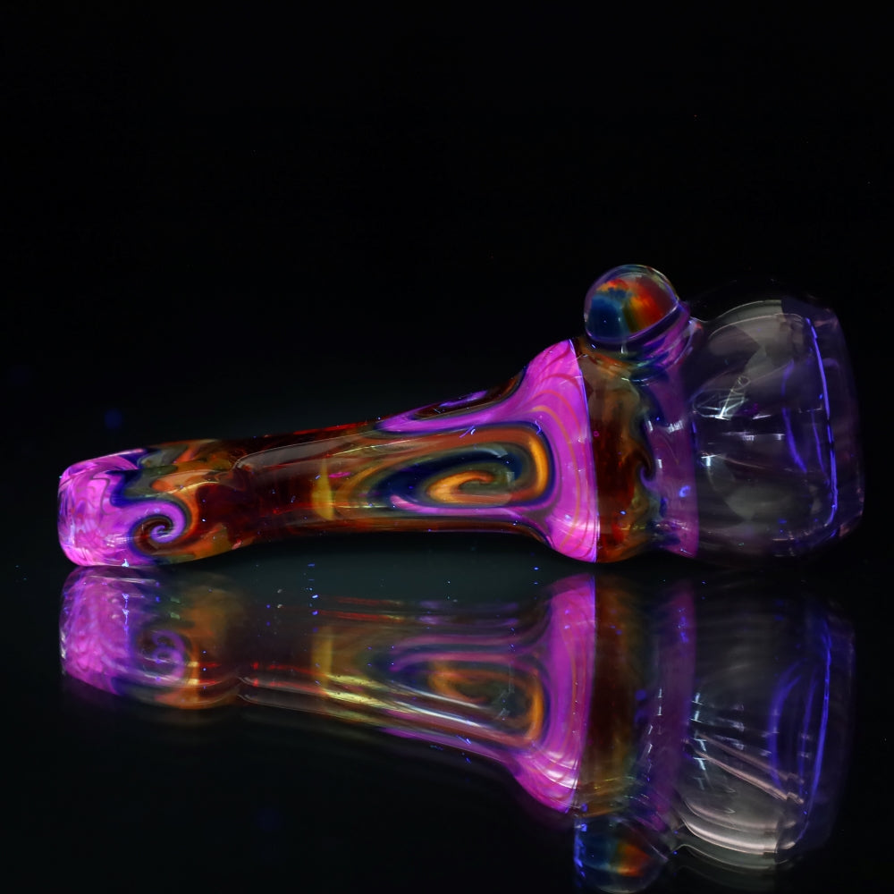 Cowboy Glass UV Pink/Rainbow Faceted Chillum