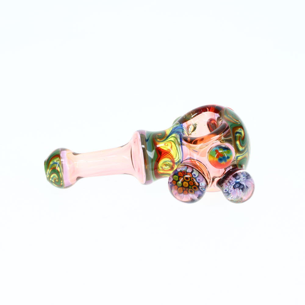 Cowboy Glass Worked Pink & Rainbow Marbled Deluxe Spoon