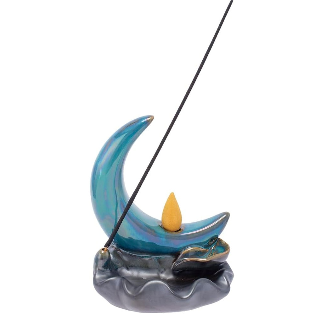 Crescent Moon Ceramic Backflow & Stick Incense Burner