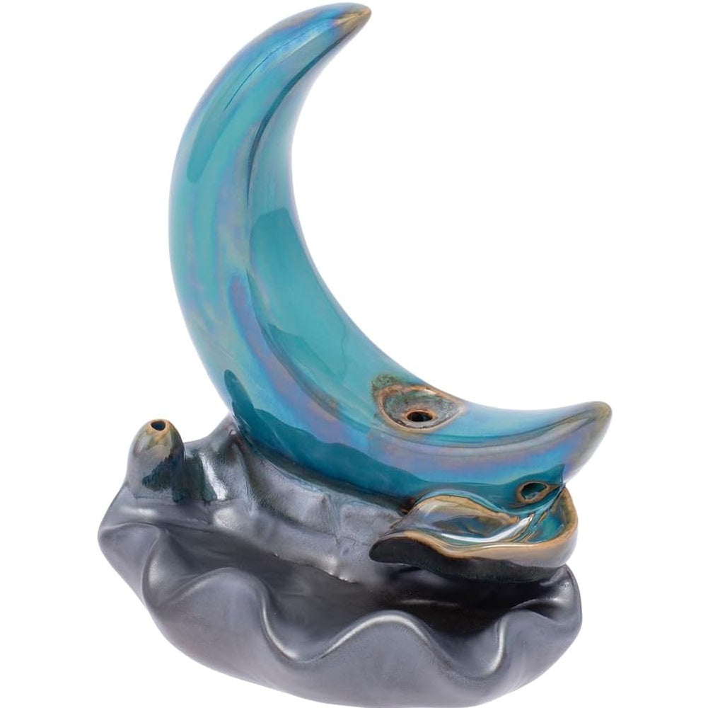 Crescent Moon Ceramic Backflow & Stick Incense Burner