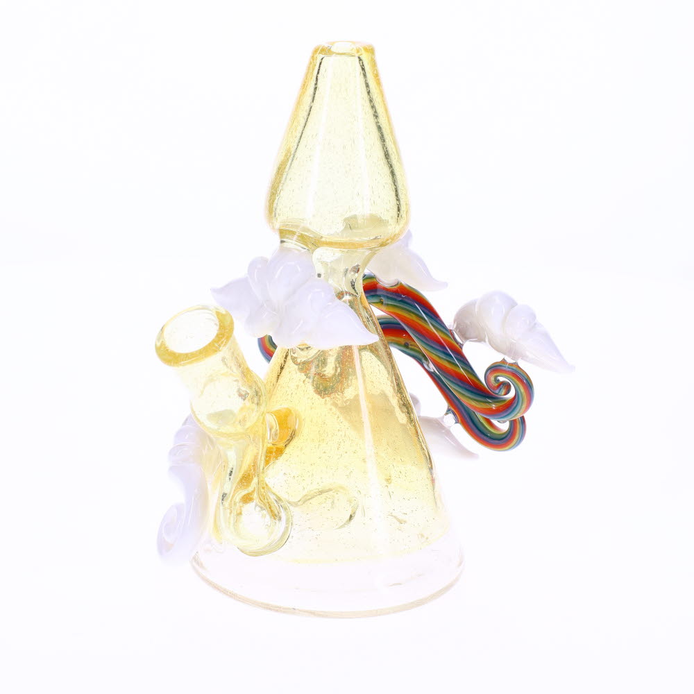 HAHA Glass Yellow with Double Rainbow & UV Clouds Bubbler SALE