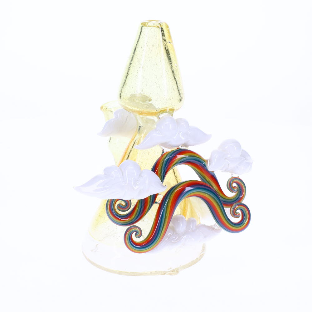 HAHA Glass Yellow with Double Rainbow & UV Clouds Bubbler SALE