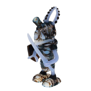 Hardman Art Glass Light Blue & Black Sandblasted Chameleon Warrior Bot