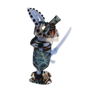 Hardman Art Glass Light Blue & Black Sandblasted Chameleon Warrior Bot