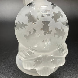 Katherman Glass Sandblasted Skull All Over Dancing Bears & Bolt Print Bubbler with Blasted Maria Neck