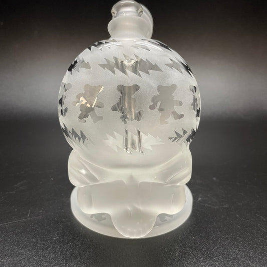 Paulie 2 Fingers Sandblasted Skull Dancing Bears & Bolts Bubbler with Frosted Neck