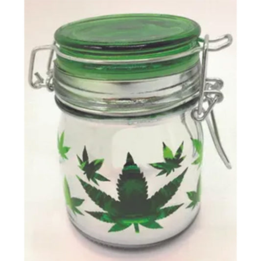 Metallic Silver and Green Leaves Jar - 5oz