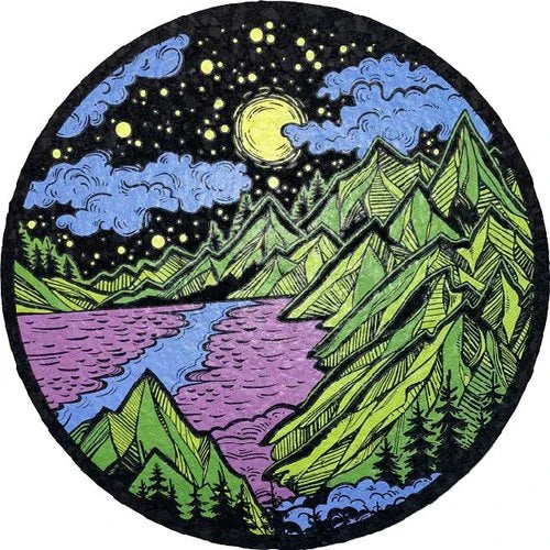 Mountain Scene Purple and Green Mood Mat - Medium Circle