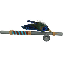 Owls Feather Glass Large Grey Peace Pipe with Peacock Feathers
