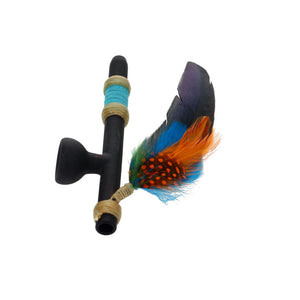 Owls Feather Glass Small Black Peace Pipe with Orange Dot Feather