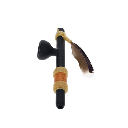 Owls Feather Glass Small Black Peace Pipe with Purple Feather