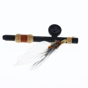 Owls Feather Glass Small Black Peace Pipe with White Feather