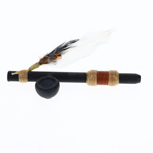 Owls Feather Glass Small Black Peace Pipe with White Feather