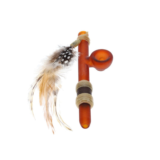 Owls Feather Glass Small Brown Peace Pipe with Dot Feather