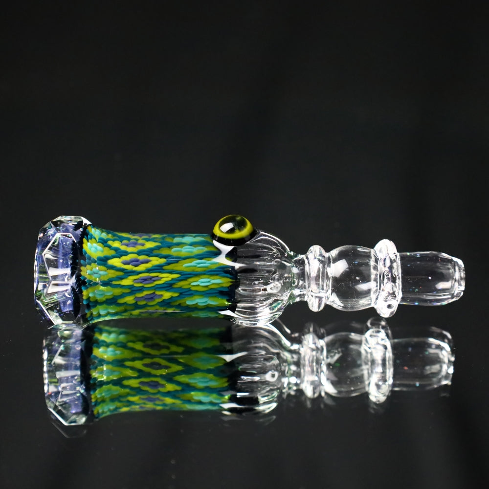 Rotational Science Glass Cold Worked & Faceted Peyote Stich Chillum #12