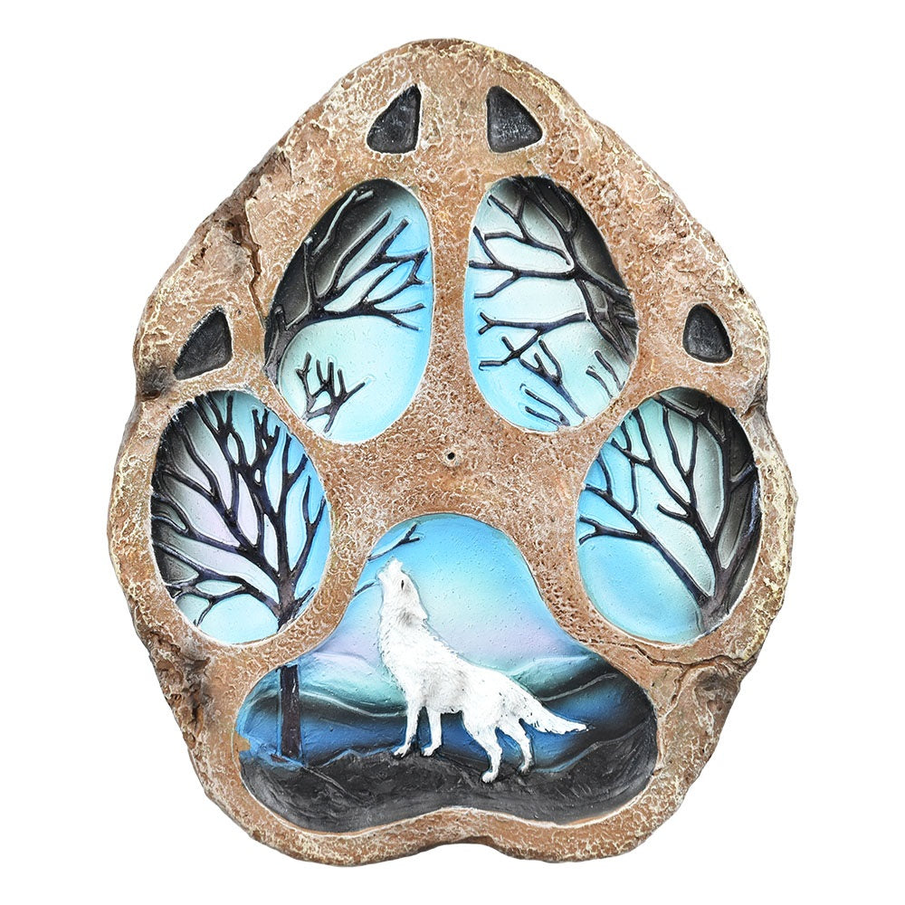 White Wolf Landscape Paw Print Incense Burner