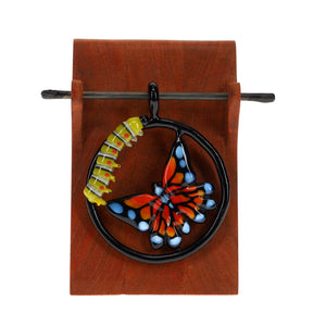 Windstar Glass Round Frame Butterfly Pendant