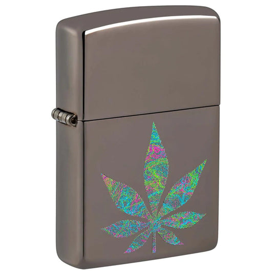 Zippo Lighter Black Ice Color Weed Leaf