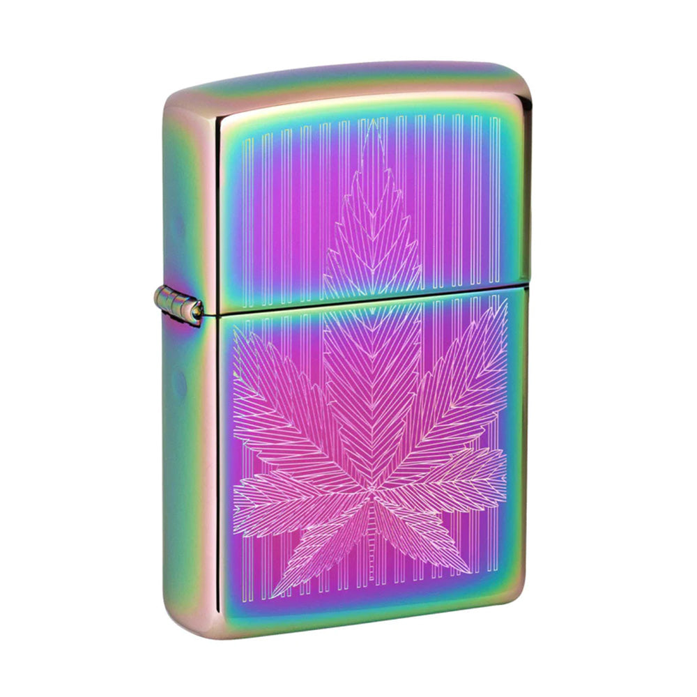 Zippo Lighter Iridescent Engraved Weed Leaf