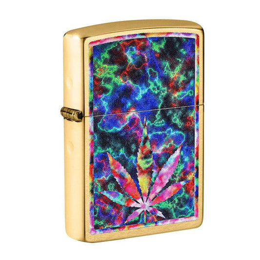Zippo Lighter Weed Leaf in Color Brushed Brass SALE