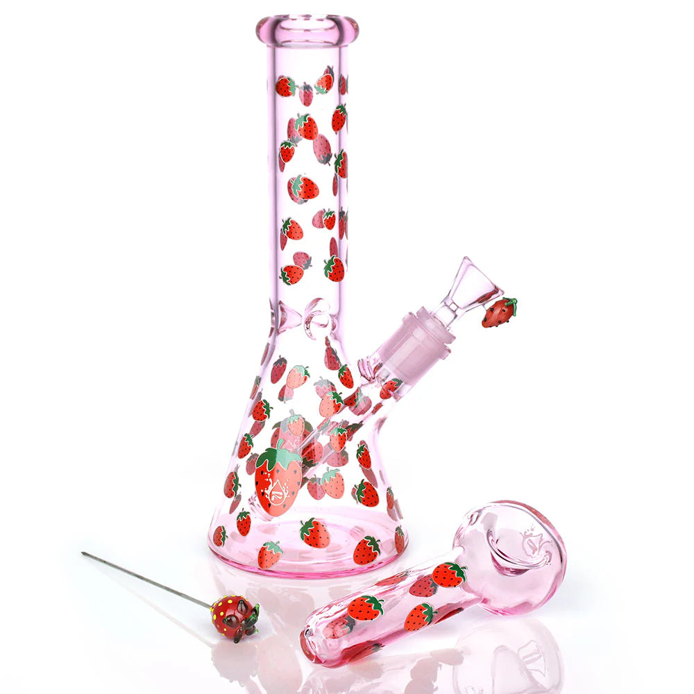 Pulsar Fruit Series 10" Glow Water Pipe & Hand Pipe Set - Strawberry Cough