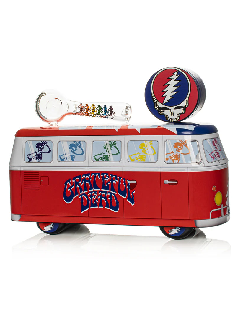 Grateful Dead x Gear Premium 4.5" Dancing Skeleton Hand Pipe & Grinder Set with Collectable Bus Tin