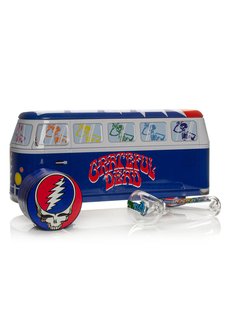Grateful Dead x Gear Premium 4.5" Dancing Skeleton Hand Pipe & Grinder Set with Collectable Bus Tin