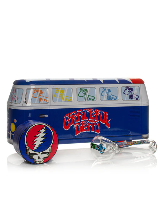 Grateful Dead x Gear Premium 4.5" Dancing Skeleton Hand Pipe & Grinder Set with Collectable Bus Tin