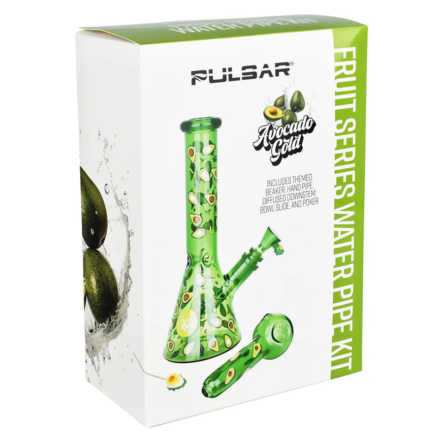 Pulsar Fruit Series 10" Glow Water Pipe & Hand Pipe Set - Avocado Gold SALE
